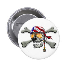 American Pirate Scull and Bones Pinback Buttons