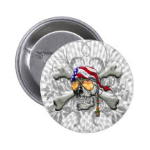 American Pirate Scull and Bones Pinback Buttons