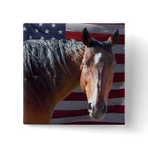 American Quarter Horse and Flag - Love of Country Pinback Buttons