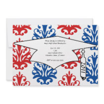 american red white and blue damask graduation invites