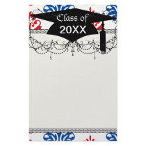 american red white and blue damask graduation custom stationery