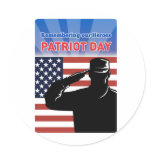 American soldier salute flag patriot day round stickers