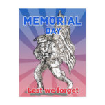 American soldier serviceman carrying flag post card