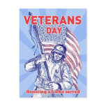 American soldier serviceman carrying flag postcard