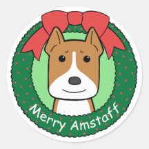 American Staffordshire Terrier Christmas Round Sticker