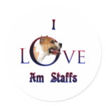 American Staffordshire Terrier I Love Round Stickers