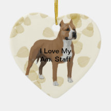 American Staffordshire Terrier ~ Tan Leaves Motiff Christmas Ornament