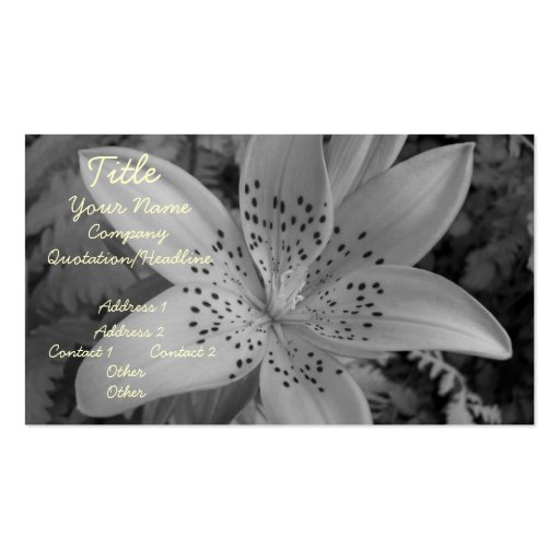 American Tiger Lily (Black & White) Business Card Templates (front side)