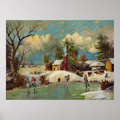 American Winter Life Christmas Scene Posters by OldeWorldGifts