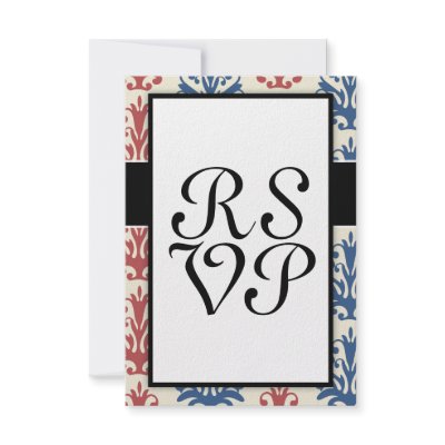 americana damask  red blue off white personalized invites by dooni_damask