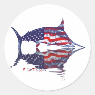 AmericanFlag Marlin by FishTs.com Round Stickers