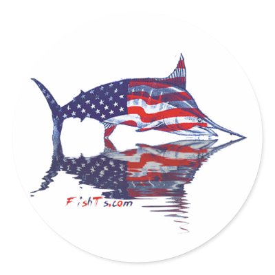 AmericanFlag Marlin by FishTs.com Round Stickers by FishTsdotcom