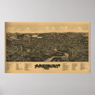 Amesbury Massachusetts 1890 Antique Panoramic Map print