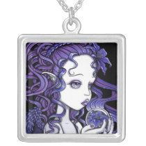 amethyst, purple, lilly, lillie, flower, blue, angel, gothic, myka, jelina, art, fairy, faery, faerie, fae, fairies, crystal, ball, magical, cute, big, eyed, angels, Necklace with custom graphic design