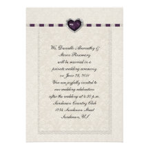 Amethyst Heart Purple Ribbon & Lace Post Wedding Personalized Announcements