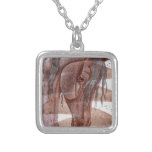 Amethyst Horse On Chocolate Wash Square Pendant Necklace