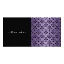 Amethyst Purple and Black Damask Photo Card Template