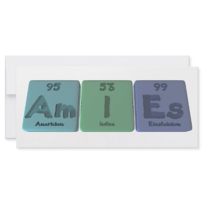 Amies-Am-I-Es-Americium-Iodine-Einsteinium Full Color Rack Card by ChemicalWords
