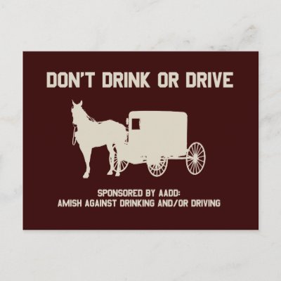 Amish - dont drink or drive postcards