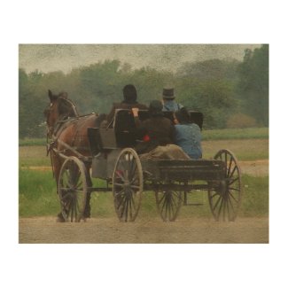 Amish Family Outing Wood Print