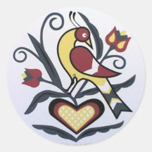Amish Hex Lovebird Round Sticker