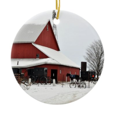 Amish Red Barn Christmas Ornament