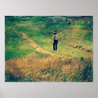 Amish Walking Beside Hay Field Print