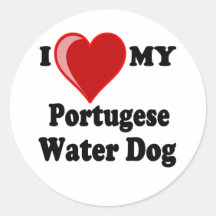 Amo (corazón) mi perro de agua portugués pegatinas redondas