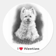 Amo (corazón) Westies: Dibujo de lápiz Pegatina