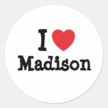 Amo la camiseta del corazón de Madison Etiquetas Redondas