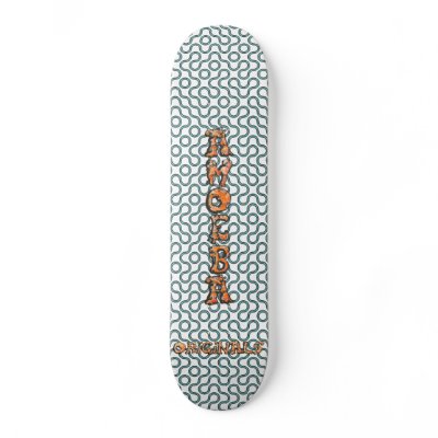 AMOEBA Techno Deck: Blue on White w/ grungy logos Skateboard Deck by StellaKarmine