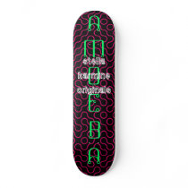 AMOEBA Techno Deck:Neon Green & RedOrange on Black skateboards by StellaKarmine AMOEBA Techno Deck:Neon Green & RedOrange on Black skateboards
