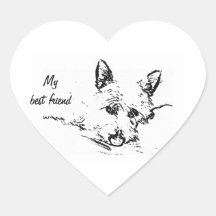 Amor de Westies, dibujo blanco y negro Pegatina Corazon Personalizadas