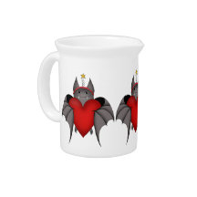 Amorous gothic Christmas bat with red heart Drink Pitchers