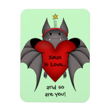 Amorous gothic Christmas bat with red heart Magnets