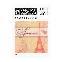 Amour and the Eiffel Tower, Paris France Postage Stamps