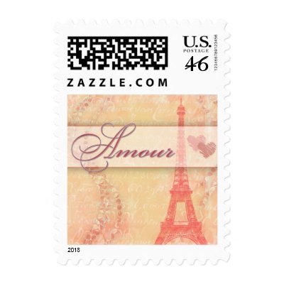 Amour and the Eiffel Tower, Paris France Postage Stamps