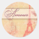 Amour in Paris Round Stickers