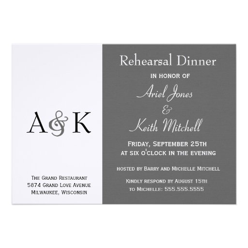 Ampersand Elegance Gray Rehearsal Dinner Invite