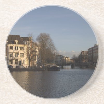 Amstel River, Amsterdam Beverage Coasters by henkvk