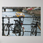 Amsterdam Canal Boat Bridge & Bikes Photo Poster