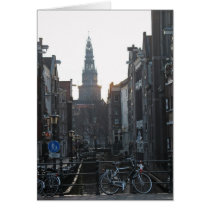 Amsterdam Canal with Bikes and Old Church Card