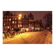 Amsterdam in the Netherlands covered with snow Poster