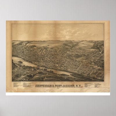 Amsterdam New York 1881 Antique Panoramic Map Posters by terraprints_classic