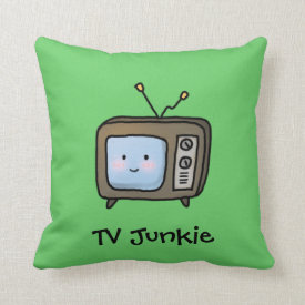 Amusing Cute Retro TV Junkie Doodle Throw Pillow