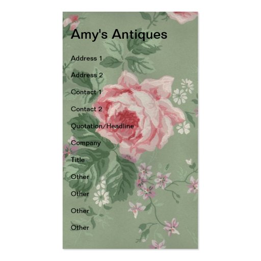 Amy's Antiques, Vintage Floral Business Cards (front side)