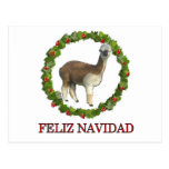 An alpaca Feliz Navidad Christmas Wreath Post Card