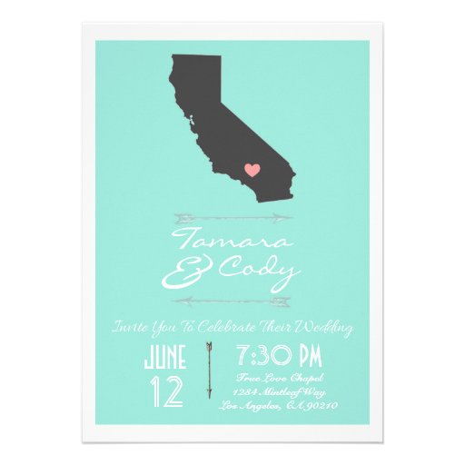 An Aqua Colored California Wedding Invitation