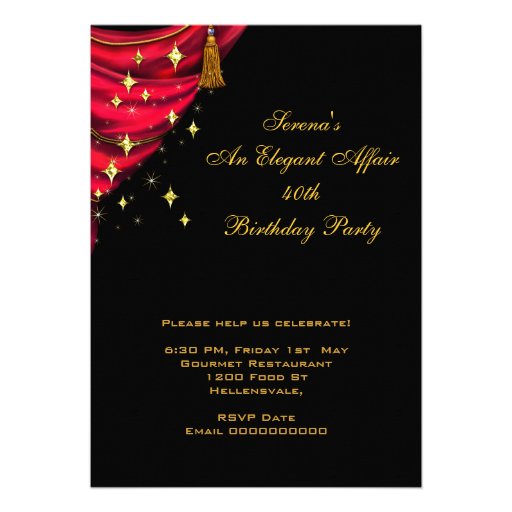 An Elegant Affair Red Gold Chandelier Birthday Invitation