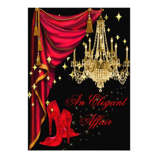 An Elegant Affair Red Gold Chandelier Birthday Invitation